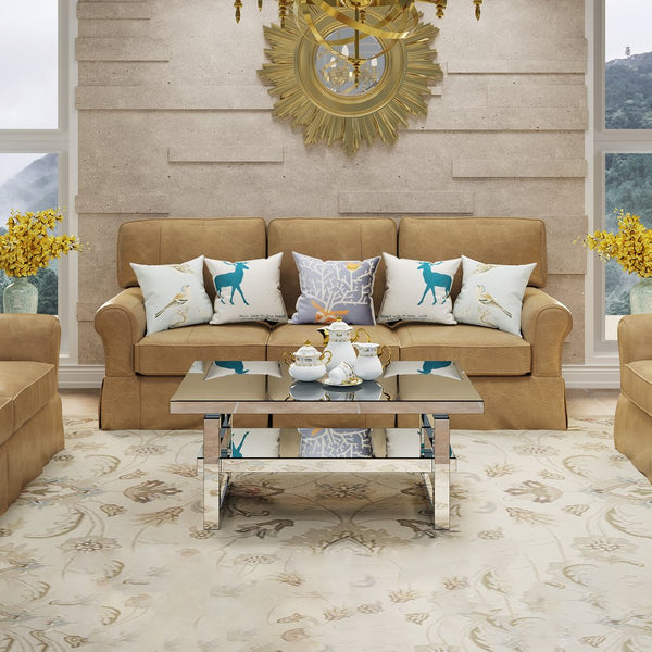 English Elm Modern Mirrored Square Coffee Table Silver Acrylic MDF Tempered Glass 2-Storage Elegant Chic Design W3836P370286