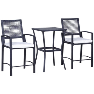 English Elm Outsunny 3-Piece Patio Bar Set With Cushions - Stylish Rattan Wicker Outdoor Bistro Furniture Set W2225P217539-GIGA
