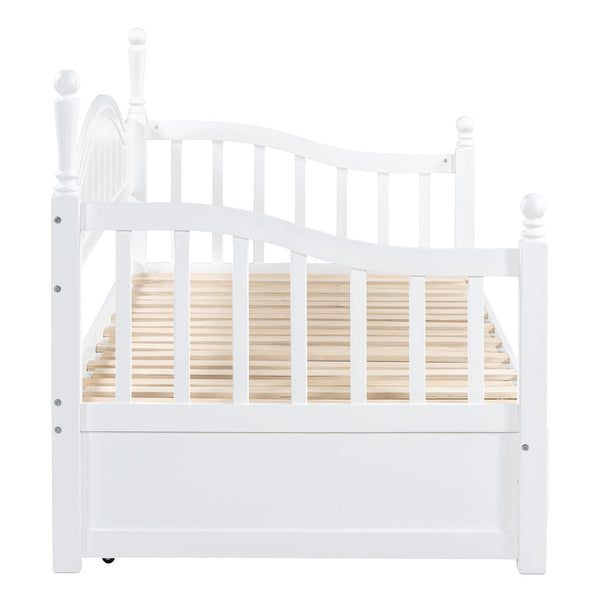 English Elm Wooden Twin Daybed with Trundle and Two Storage Drawers, Solid MDF Frame, Guardrails for Safety and Style White 43.5 L x 24.75 W x 6 H N733S173459K