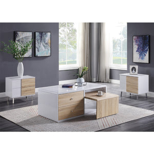 English Elm Rectangular Modern Coffee Table with Wood Top and Metal Frame, Two-Tone Finish for Stylish Living White B016P312977