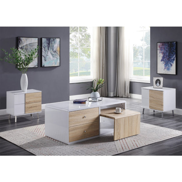 English Elm Rectangular Modern Coffee Table with Wood Top and Metal Frame, Two-Tone Finish for Stylish Living White B016P312977