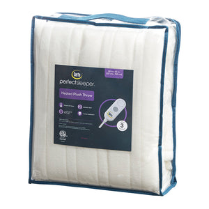 JLA Home Serta - Heated Plush Sherpa Throw with 5 Heat Settings, 3-Hour Auto Shut-Off, Machine Washable Comfort Ivory ST54-0080