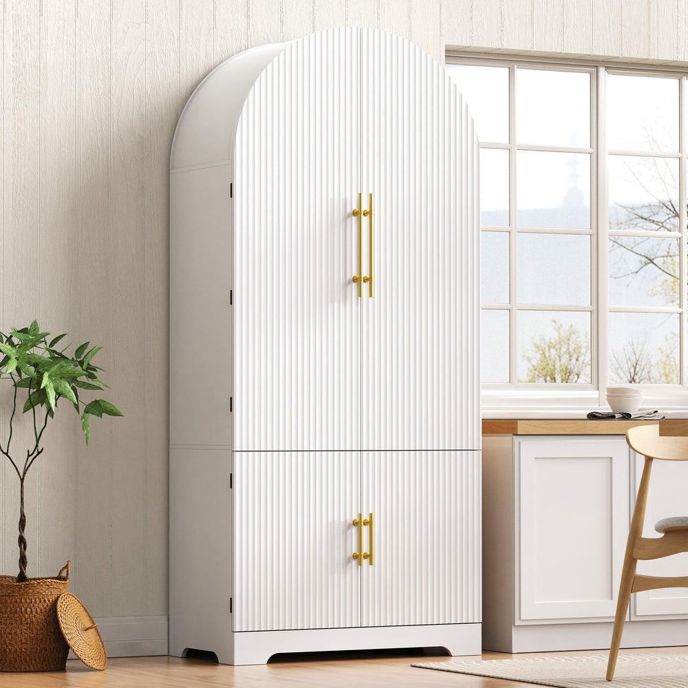 English Elm K&k Farmhouse Pantry Cabinet 72 Inch Tall Mdf Cupboard with Adjustable Shelves White N707S000020W