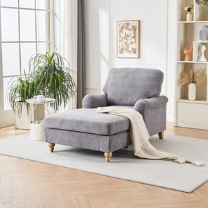 English Elm Modern Mid-Century Oversized Chaise Lounger Sofa Bed with Solid Wood Legs, Deep Seat Comfort Sleeper Grey W2363S00070