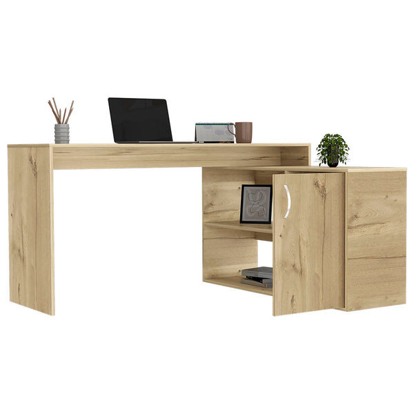 English Elm Dallas L-Shaped Home Office Desk Light Oak – Corner-Friendly 59.6"W Extended Workstation with Storage B128S00162