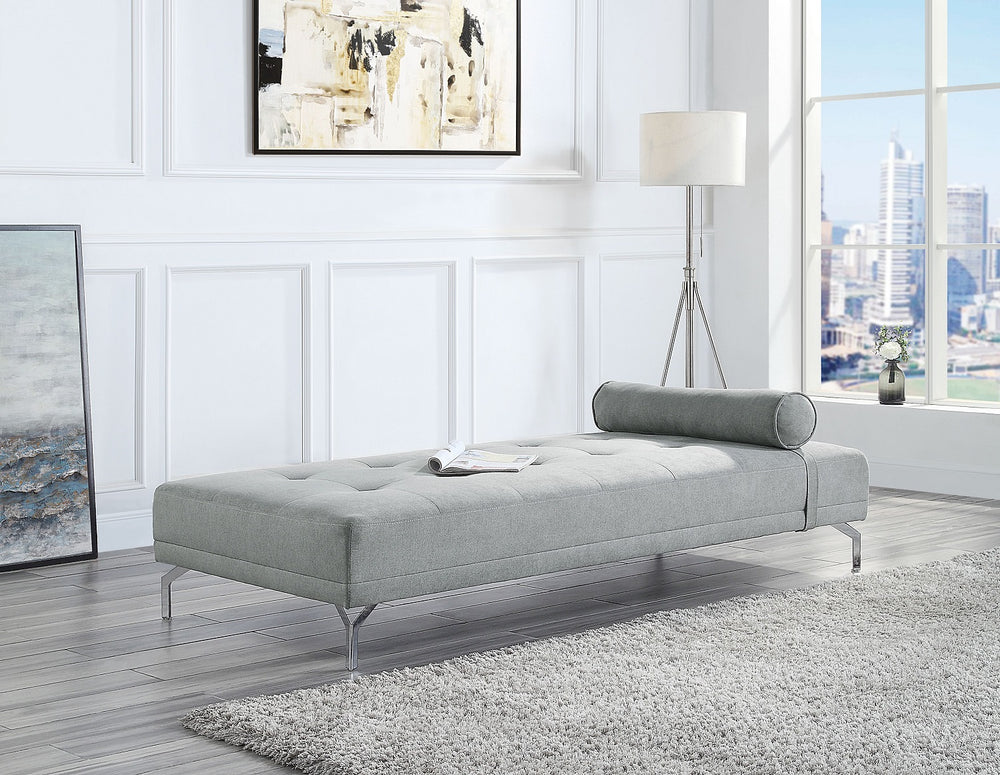 English Elm Melange Velvet Button-Tufted Sofa Bed with Bolster Pillow, Chrome Legs — Stylish Convertible Grey Luxurious Recliner B016P323416