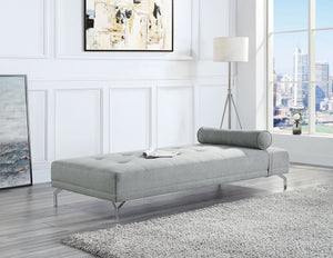 English Elm Melange Velvet Button-Tufted Sofa Bed with Bolster Pillow, Chrome Legs — Stylish Convertible Grey Luxurious Recliner B016P323416