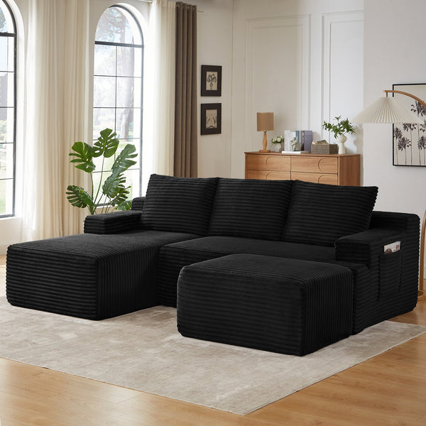 English Elm U-shaped Corduroy Cloud Sectional Deep Seat Modular Sofa for Living Room or Apartment W2339S00106