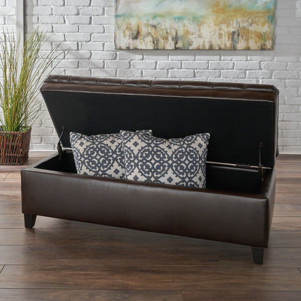 English Elm Christopher Knight Home® - Juliana Storage Ottoman - Elegant Tufted Faux Leather Bench With Hidden Storage For Your Home 57741.00BRN