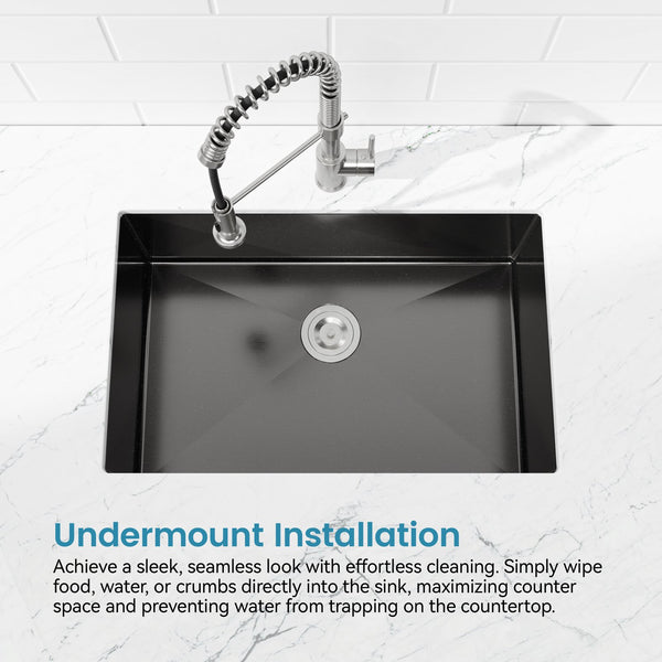 English Elm Stainless Handmade Matte Black Undermount Kitchen Sink 304 Grade Deep Single Bowl T3177P286045