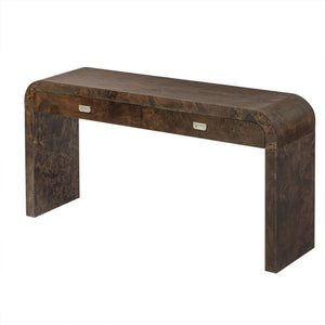 English Elm U_style Burl Veneer Console Table with Two Drawers for Foyer Living Room Hallway Dark Brown N711P216235P