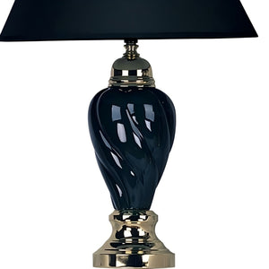 English Elm 22" Ceramic Table Lamp Urn-Shaped Black-Burgundy Glazed Base with Gold Trim, Linen Empire Shade, 3-Way Switch B072116035