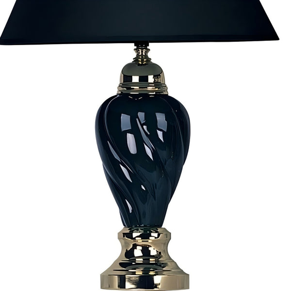 English Elm 22" Ceramic Table Lamp Urn-Shaped Black-Burgundy Glazed Base with Gold Trim, Linen Empire Shade, 3-Way Switch B072116035