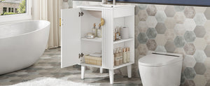 English Elm 20-inch French Style Bathroom Vanity with Integrated Ceramic Sink, Carved Accents & Soft-Close Door White N710P330971K