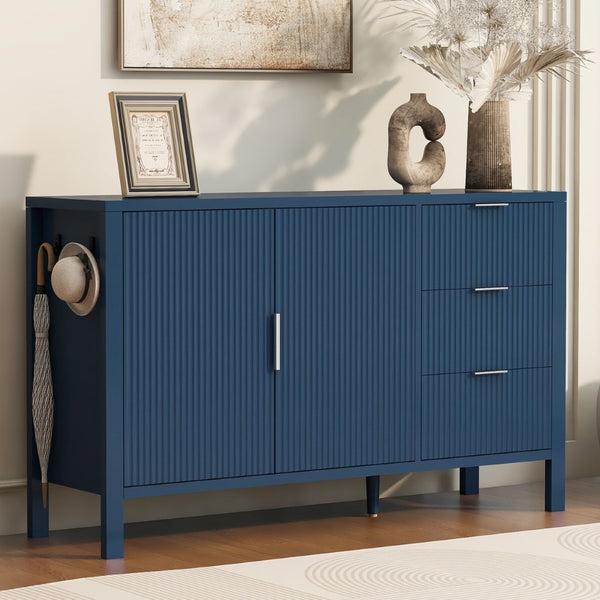 English Elm U-Style Modern Wave-Pattern Sideboard With 3 Drawers & Hooks - Stylish Storage For Any Space N711P345172V-GIGA