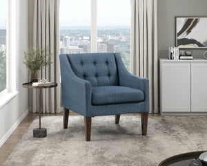 English Elm Contemporary Button-Tufted Accent Chair with Plush Fabric, Curved Arms and Solid Wood Legs for Living Blue 26.5 L x 28.5 W x 22.5 H B011P281834