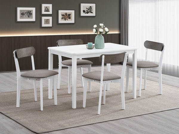 English Elm Fidelity 5Pc White & Gray Dining Set with Rectangular Fixed Table, Two-Tone Chairs, Durable MDF Finish B2726P408896
