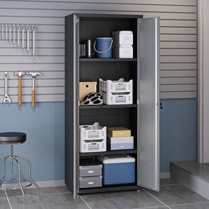 English Elm Rolling Metal Garage Cabinet with Locking Doors Diamond Texture Industrial Storage Dark Grey B365P398230