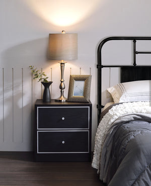 English Elm Jabir Modern Black & Silver Accent Table with Two Drawers, Composite Wood Storage, Sleek Design B2726P243246