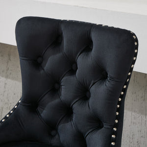 English Elm Thick Velvet Swivel Barstools with 17.7" Chrome Base, Tufted Diamond Pleating, Comfort Foam Seats Black W1143P335042