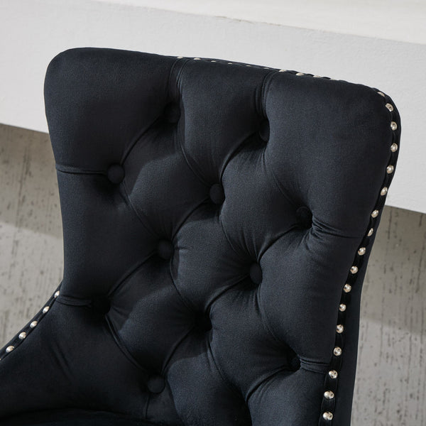 English Elm Thick Velvet Swivel Barstools with 17.7" Chrome Base, Tufted Diamond Pleating, Comfort Foam Seats Black W1143P335042