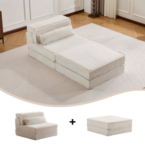 English Elm Compression Mahjong Sofa - Convertible, No Assembly Floor Bed With Memory Foam & Ottoman, White W3723S00043