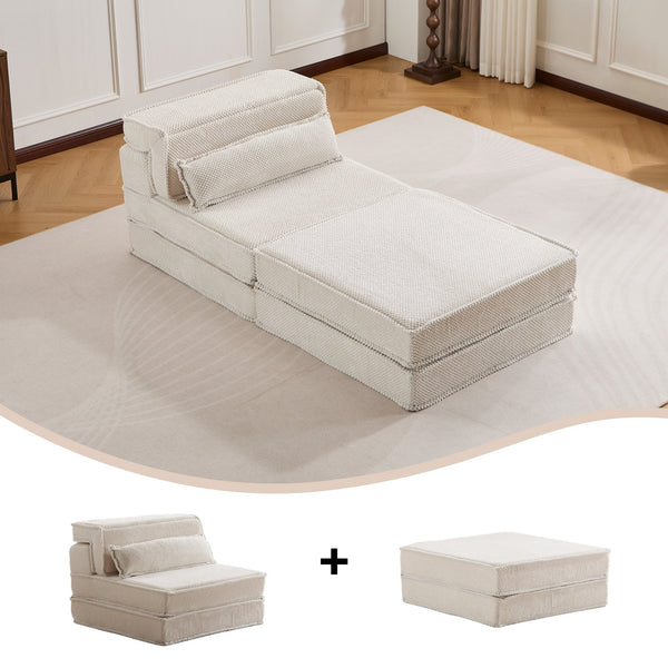 English Elm Compression Mahjong Sofa - Convertible, No Assembly Floor Bed With Memory Foam & Ottoman, White W3723S00043