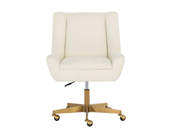 Sunpan Mirian Office Chair - Modern Glamour in Zenith Alabaster with Matte Gold Base for Ultimate Comfort