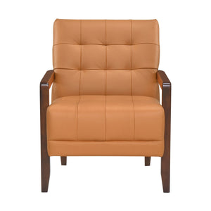 English Elm Modern Tufted Leather Accent Chair with Walnut Wood Frame, Upholstered Seat, Compact Stylish Design Orange 28 L x 21 W x 25.75 H B011P271928
