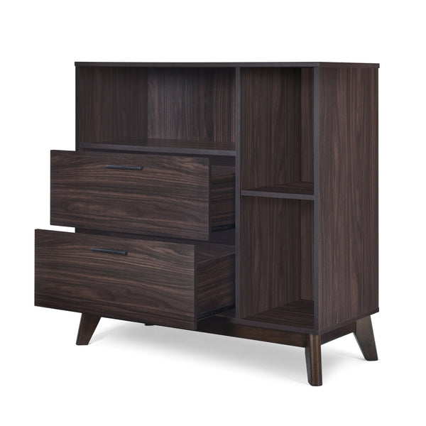 English Elm Christopher Knight Home® - CABINET mid-century modern faux wood storage console with splayed legs, drawers & cubby shelves Wenge 67351.00WENG