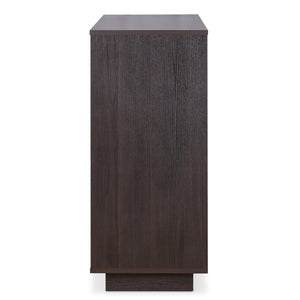 English Elm Espresso Wine Cabinet with Stemware Rack Bottle Storage and Dual Door Dining Display B062P209331