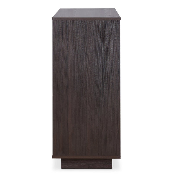English Elm Espresso Wine Cabinet with Stemware Rack Bottle Storage and Dual Door Dining Display B062P209331