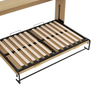 English Elm Twin Murphy Bed XL Cabinet with LED Light, Gray Finish, Space-Saving Foldaway Design, 800lb Capacity N709P002050N