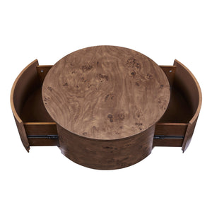 English Elm Burl Veneer Round Coffee Table Swivel Top Two Drawers Walnut Living Room N735P387206D