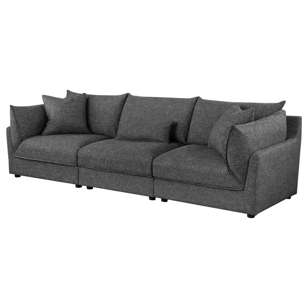 English Elm Tomasina Modern Barely Black 3-Piece Sofa with Plush Cushions, Padded Arms & Accent Pillows for Cozy Lounging and Stylish Modular Seating (115"W) B062S01276