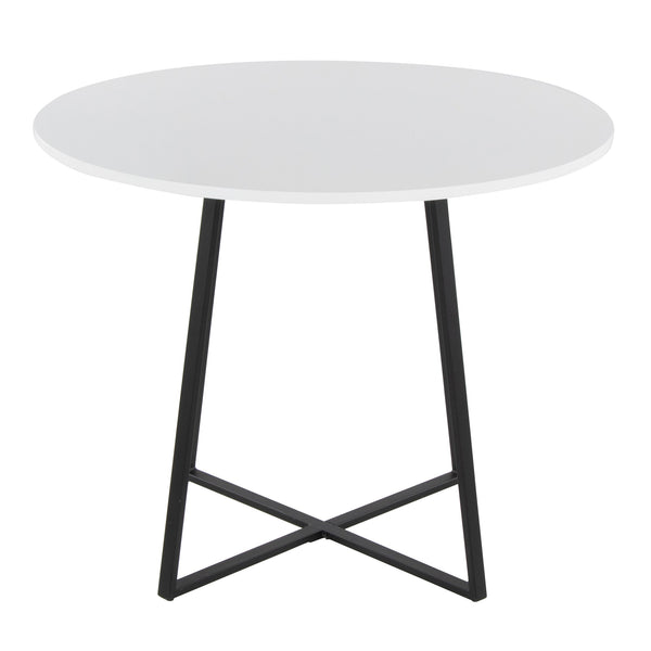 English Elm Cosmo Contemporary Round Dining Table: Stylish Black Metal Base & White Mdf Top For Modern Homes B202S01117