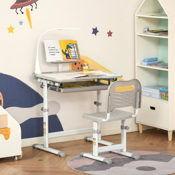 English Elm Qaba Kids Desk And Chair Set - Ergonomic Study Station With Usb Light, Storage Drawer, Gray & White W2225P249749-GIGA