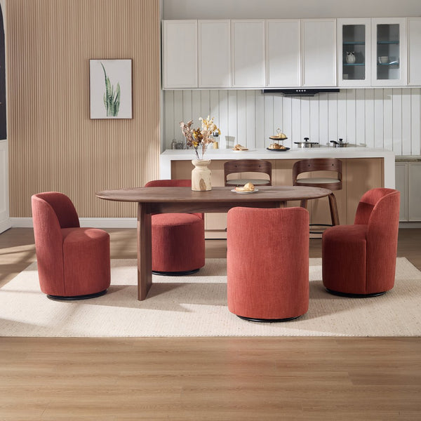 English Elm Set Swivel Barrel Accent Chair Armless Linen Upholstered Compact Seat for Dining Vanity Bedroom Orange W3244P454057