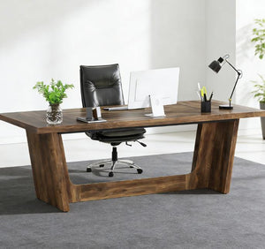 English Elm Industrial Executive Wood Desk with Rustic Brown Veneer for Home Office Workspaces T3971P450979