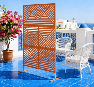 English Elm Metal Powder Coated Steel Trellis Screen Three Panel Rhombus Patio Garden Divider T3971P421200
