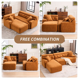 English Elm LY-029B Modern Convertible Chaise Sectional Sofa — Orange 3-Seater Modular L-Sofa, Plush Foam Comfort W2231S00026