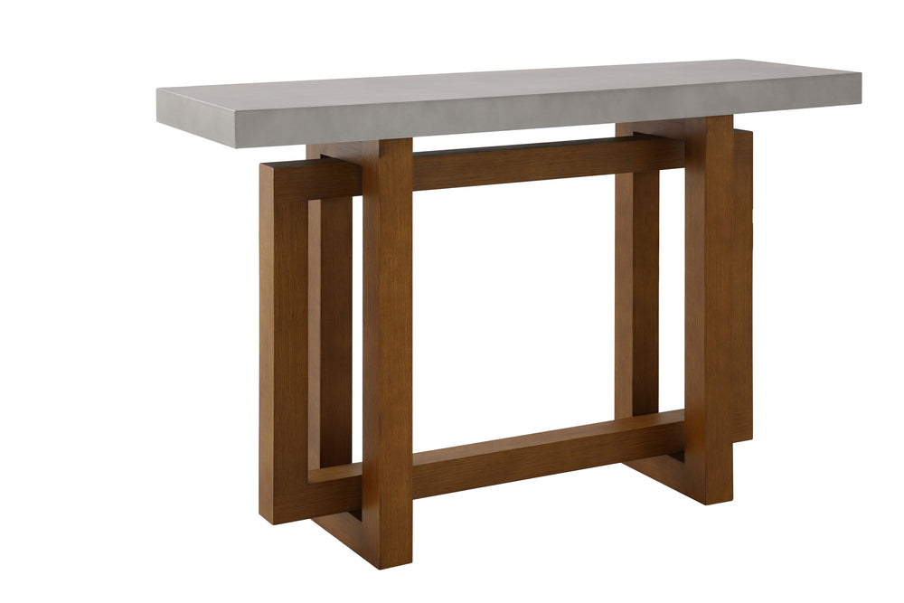 English Elm Keven Faux Concrete Top Sofa Table with Walnut Finish, Cross Base Design, Modern Industrial Accent Piece B2726S00063