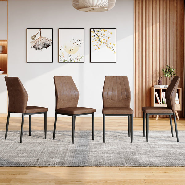 English Elm Set of 4 Brown Shell-Pattern Dining Chairs with Ergonomic Tech Fabric, Sturdy Metal Legs, 37" Brown+Black W1151P359591