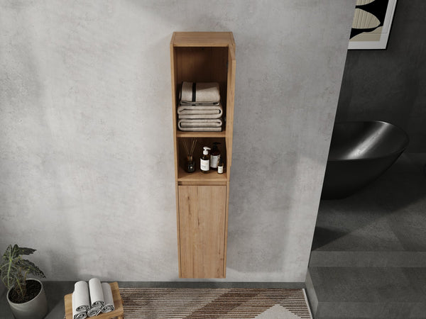 English Elm 12" Bathroom Side Cabinet - Modern Float Mount, Soft Close Doors & Reversible Design For Space-Saving W999S00375