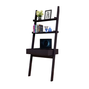 English Elm Tall Ladder Style Home Office Desk with Open Shelves and Drawer in Brown Wood B056P416991
