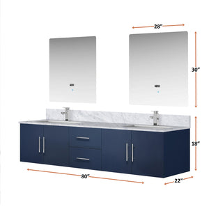 English Elm Navy Double Bath Vanity 80" W x 22" D with Carrara Marble Top, Chrome Faucet, 30" LED Mirrors, Durable Finish B2731S01049