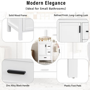 English Elm Modern 24 Inch Bathroom Vanity Solid Wood Cabinet with Ceramic Sink and Soft Close Storage White N729P292859K
