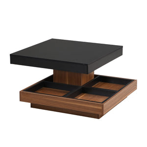 English Elm On-Trend Modern Square 360° Rotating Coffee Table With 3 Detachable Trays & Storage For Living Room N721P191981B-GIGA