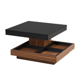 English Elm Modern Square 360°Rotating Coffee Table With Three Detachable Tray, 2-Tier Farmhouse Wood Center Table With Storage For Living Room, Black, 27.5*27.5In