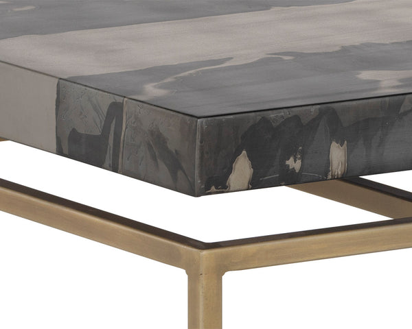 Sunpan Toreno Coffee Table - Handcrafted Antique Brass with Unique Patina Finish, Global Travel Inspired Design